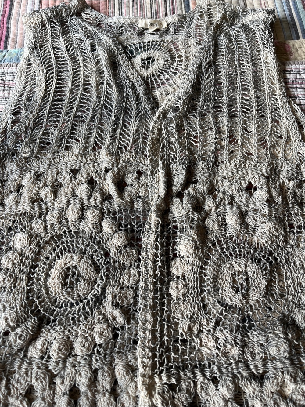 ODDI Boho Crochet Floral Open Front Vest Cotton #12